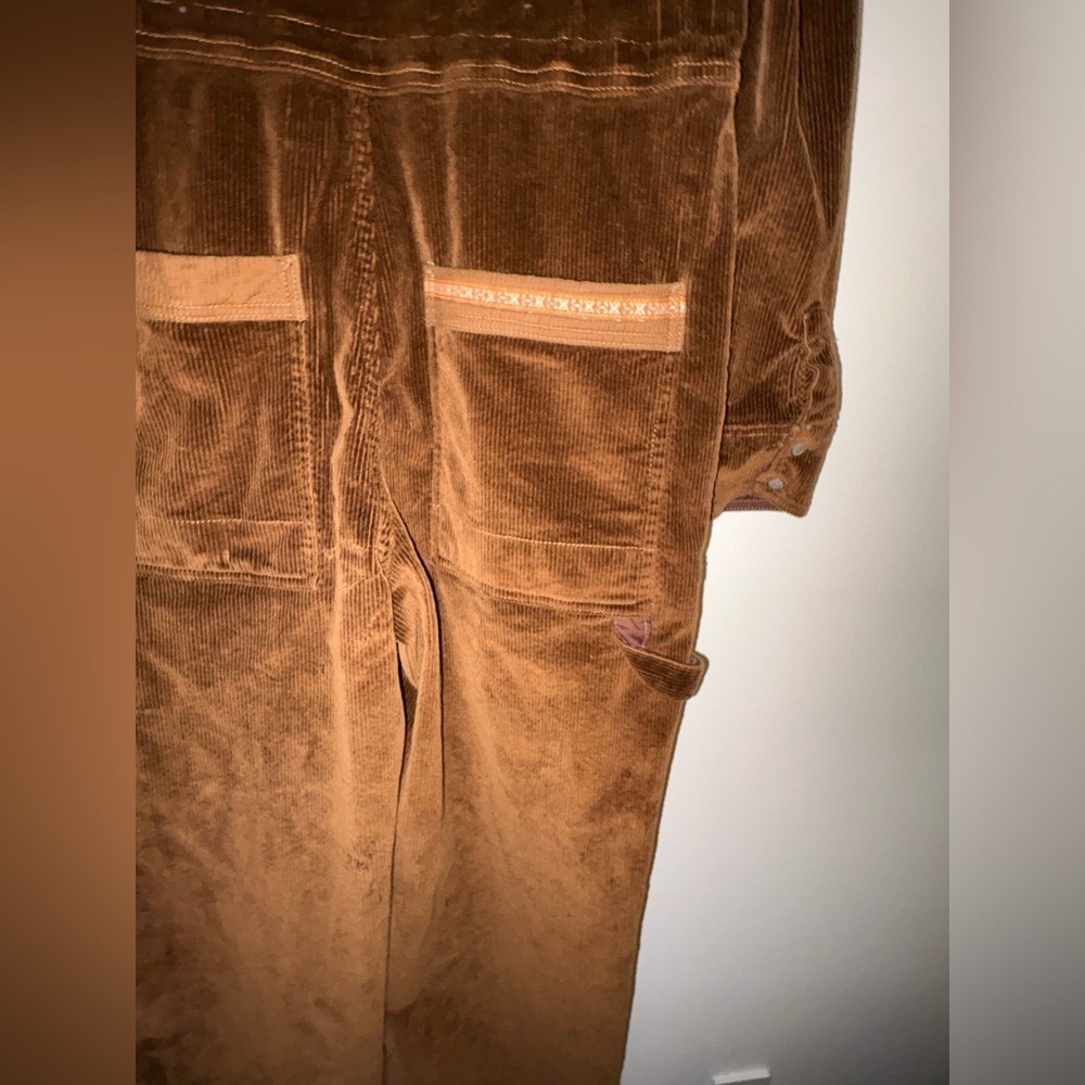 Brown Corduroy Coveralls Wide Leg Jumpsuit M Utility Workwear Relaxed Fit - Picture 7 of 7
